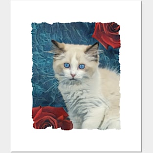 Fluffy White Cat Blue Eyes Posters and Art